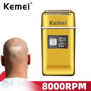 Kemei Barbeador Recarregável De Folha Homens Elétrico Poderoso Cabeça