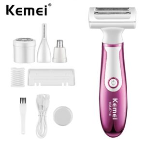 Kemei Feminino Navalha Elétrica Recarregável Corpo Indolor Remoção Do