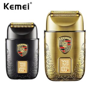 Kemei Recarregável Sem Fio Folha Barbeador Masculino Lâmina Dupla