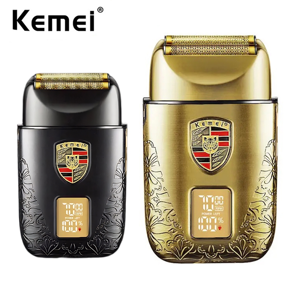 Kemei Recarregável Sem Fio Folha Barbeador Masculino Lâmina Dupla