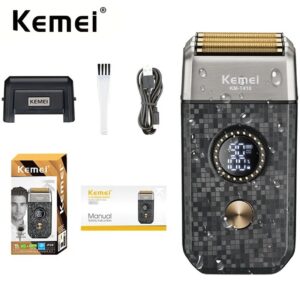 Kemei T410 Folha Cabeça Barbeador Lâminas Triplas Navalha Elétrica