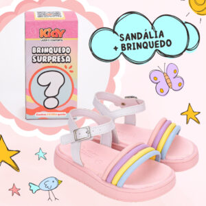 Kidy Sandália Infantil Feminina Menina Rosa Arco Íris Ajustável