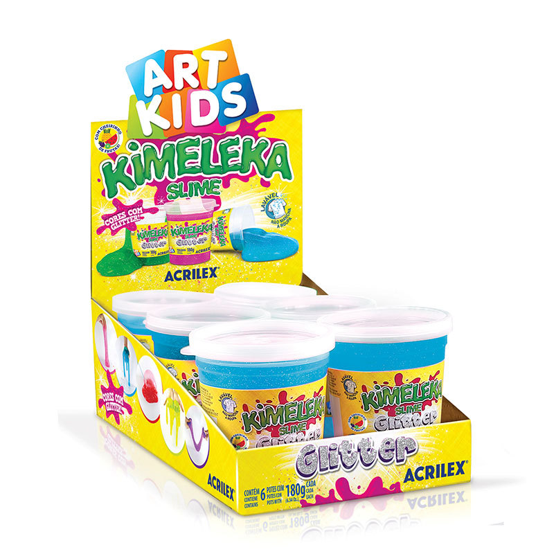 Kimeleka Slime Art Kids com glitter 180g Azul com 6 unidades Acrilex