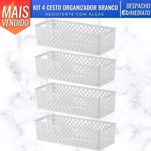 Kit 04 Cestos Organizador Quadratta Gavetas Lavanderia 34×15