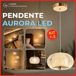 Kit 1 2 3 Luminária Pendente LED Cristal Aurora Dourado Luxo 3 Tons — Decoração