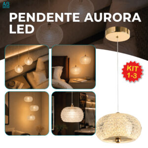 Kit 1 2 3 Luminária Pendente LED Cristal Aurora Dourado Luxo 3 Tons