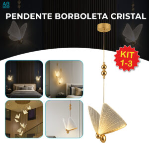 Kit 1 2 3 Pendente Luminária Borboleta LED Dourada Luxure 3 Tons de
