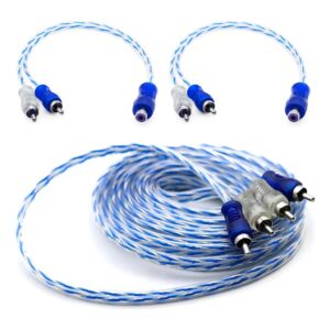 Kit 1 Cabo Rca 5m 2y Dupla Blindagem Azul Injetado De Som Automotivo
