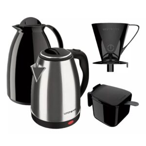 Kit 1 Chaleira Jarra Elétrica 1,8L 1 Garrafa Térmica Inox 1l Cor
