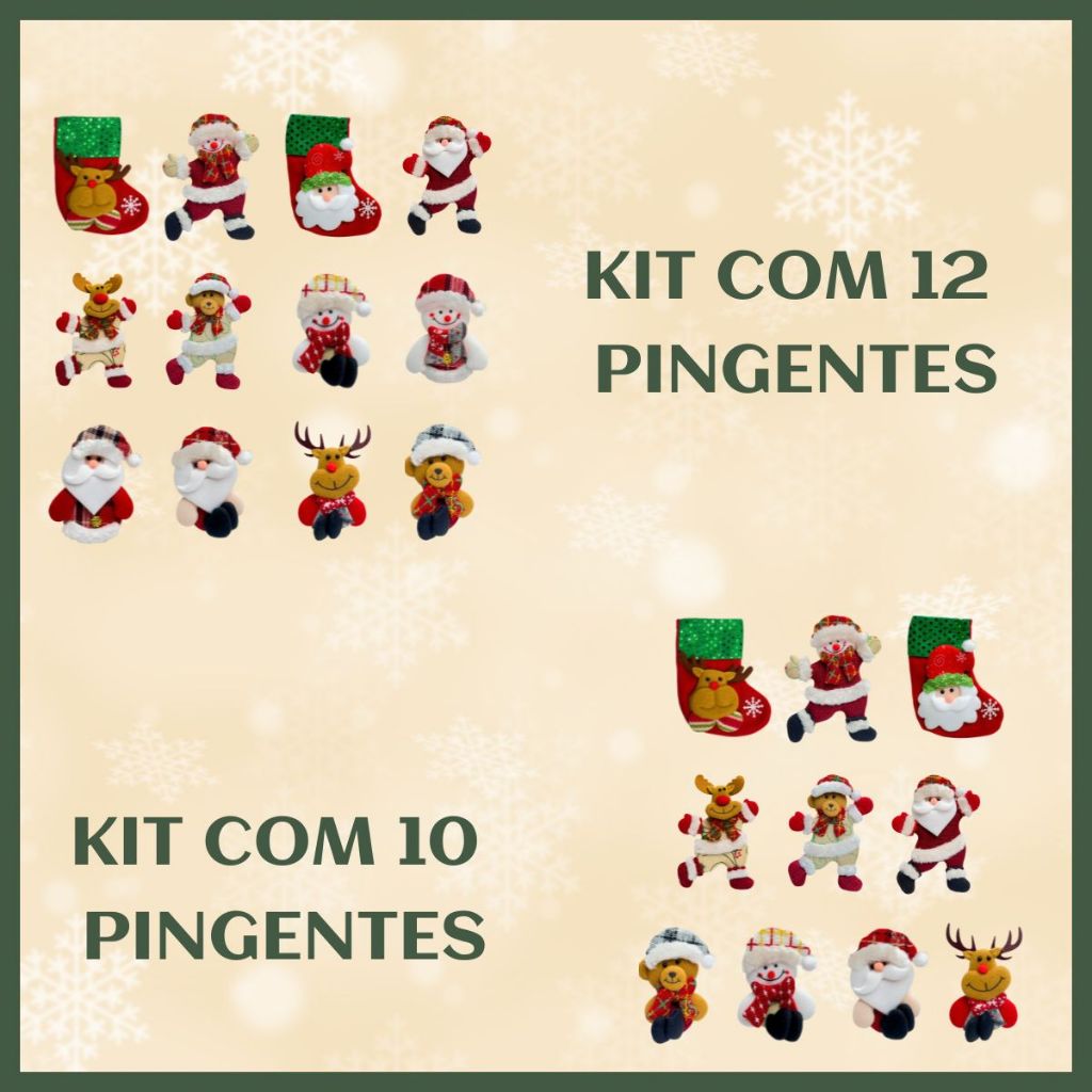 Kit 10 12 Pendentes Pelúcia Enfeite Árvore Natal Pingentes Papai Noel — Brinquedos