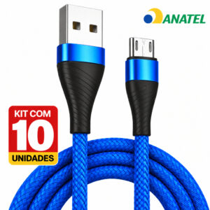 Kit 10 Cabos Carregador 2 Metros Carga Rápida Micro USB V8 Android