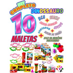 Kit 10 Dinossauro Maletinha com Massinha Modelar Bolha Molde Jogo