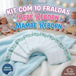 Kit 10 Fraldas Descartáveis Boneca Bebê Reborn Mamãe Reborn Veste de