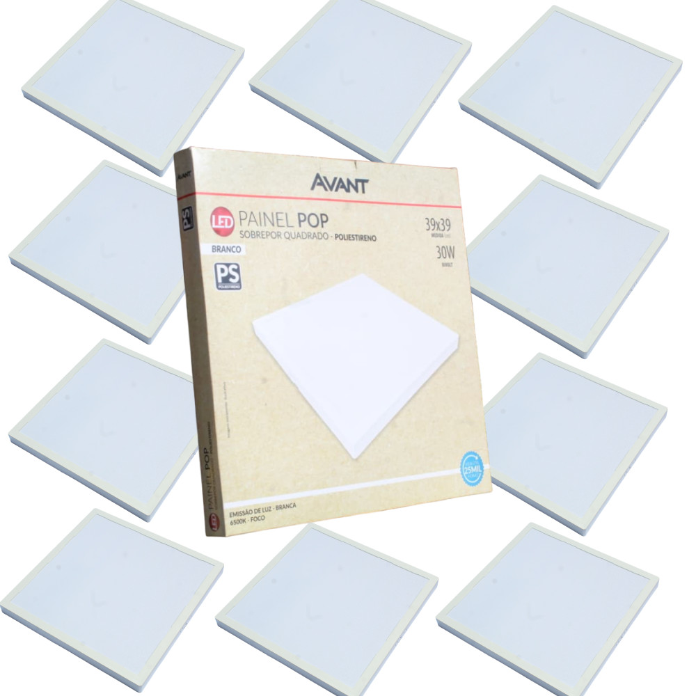 Kit 10 Luminária de Teto Painel Plafon 30W Sobrepor Quadrado Luz