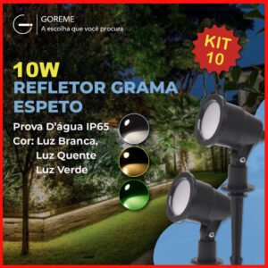 Kit 10 Luminária Espeto Jardim LED 10W Luz de Gramado À Prova D’àgua