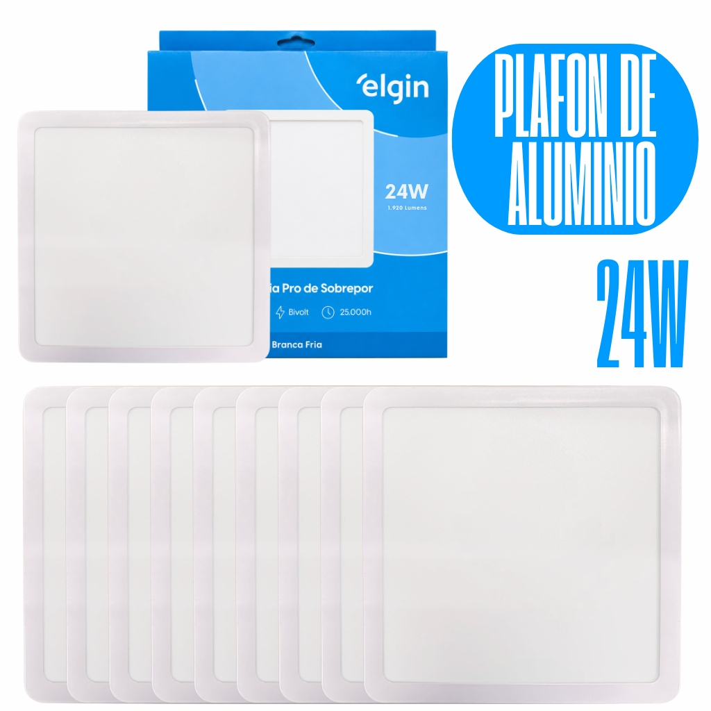 Kit 10 Luminária Painel Plafon Pro Aluminio Sobrepor Quadrado Led 24w