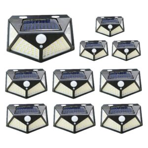 Kit 10 Luminária Solar Parede 100 Leds Sensor Presença Com 3 Funções