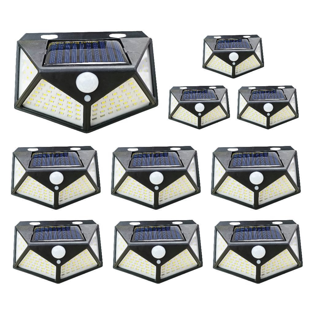 Kit 10 Luminária Solar Parede 100 Leds Sensor Presença Com 3 Funções