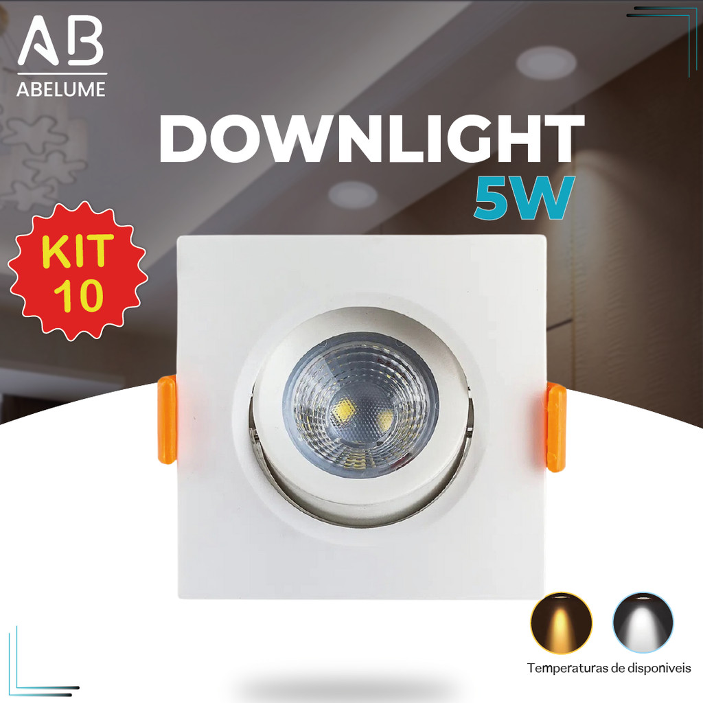 Kit 10 Luminária Spot Led Quadrado Direcionável 5W Embutir Gesso Teto — Decoração