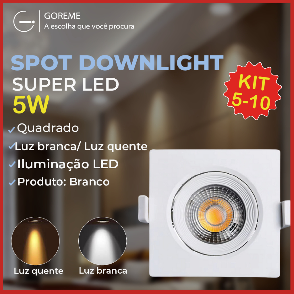 Kit 10 Luminária Spot Led Quadrado Direcionável 5W Embutir Gesso Teto — Decoração