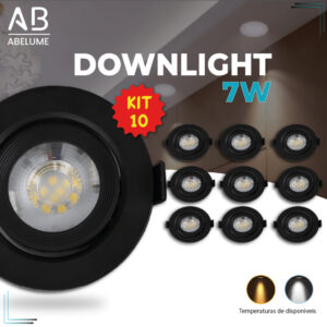 Kit 10 Luminária Spot Led Redondo Direcionável 7W Embutir Gesso Teto