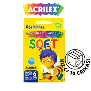 Kit 10 Massinha de Modelar 06 Cores Soft Abelhinhas Acrilex