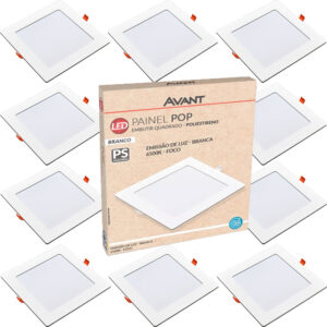 Kit 10 Painel Plafon Quadrado Embutir 12W Luz Branca 6500K Luminária