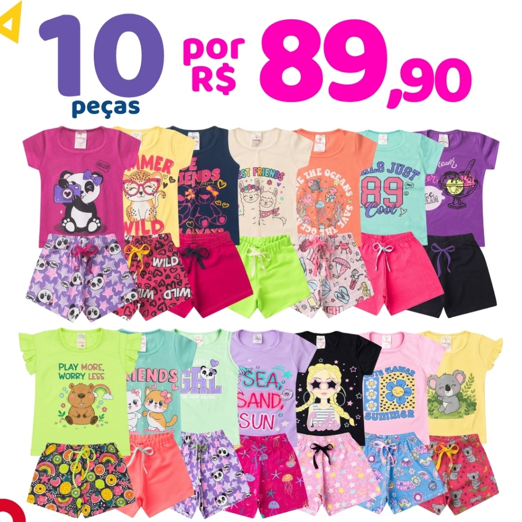 Kit 10 Peças Roupa Infantil Menina Conjunto Verão Criança Feminino 5