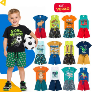 Kit 10 Peças Roupa Infantil Menino Verão Conjunto 5 Camisetas 5