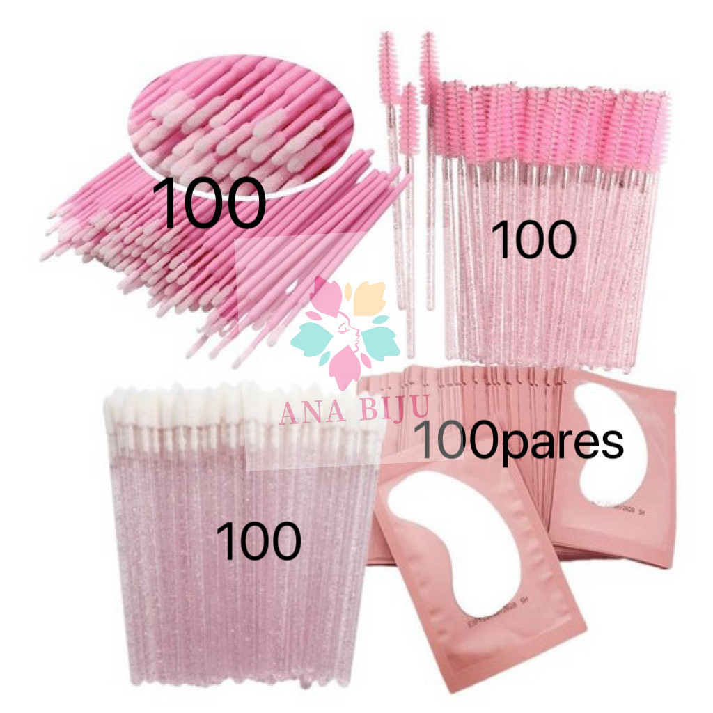 Kit-100Escovinhas+100Microbrush+100Aplicador+KIT100Pares de Gel Pads — Maquiagem