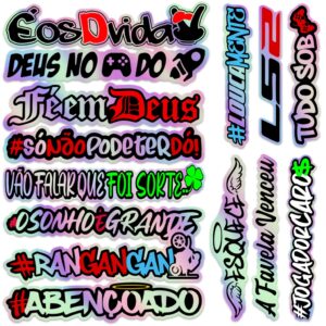 Kit 14 Adesivos Frases Holográfico Grande 20cm Carro Moto Bike Bag