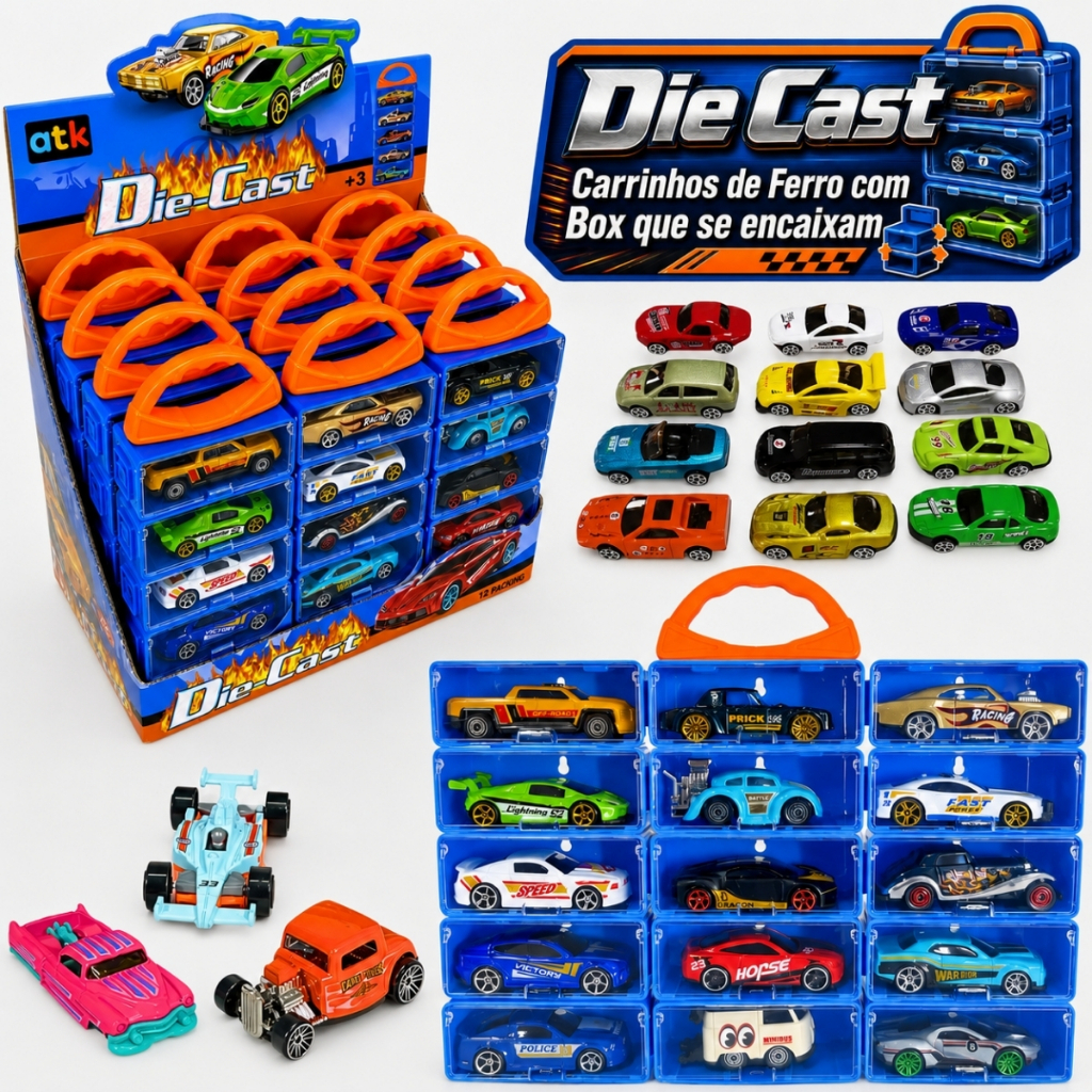 Kit 15 Carrinhos de Ferro Maleta Porta Carrinhos Compatível Hot
