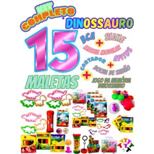 Kit 15 Maleta Dinossauro Massinha Molde Dino Sabão Slime Jogo Memoria
