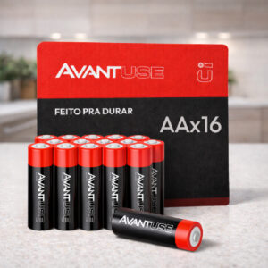 Kit 16 Pilhas Alcalinas AA 1,5V Avant Use Longa Duração Controle