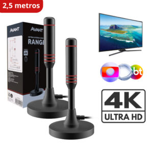 Kit 2 Antena Digital Tv UHD 4K Digital Range Com Base Magnética e