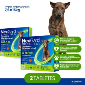 Kit 2 Antipulgas, Carrapatos e Vermifugo NexGard Spectra para Cães de