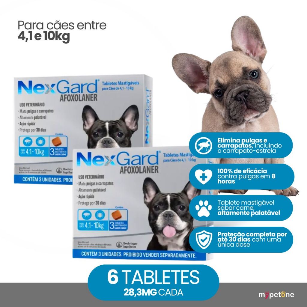 Kit 2 Antipulgas e Carrapatos NexGard 28,3 mg para Cães de 4,1 a 10