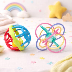Kit 2 Bolinhas Chocalho Mordedor Silicone Infantil Brinquedo Para