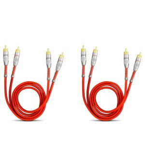Kit 2 Cabo Rca Blindado Vermelho 1M Para Som Automotivo