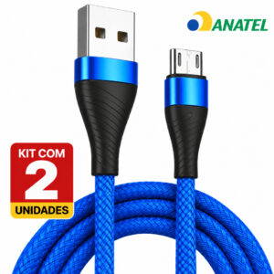 Kit 2 Cabos Carregador V8 Carga Rápida 2 Metros Android Reforçado