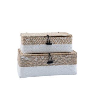 Kit 2 Caixas Organizadoras Armazenamento Decorativa Palha Seagrass