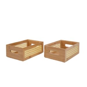 Kit 2 caixas organizadoras empilháveis de bambu e palhinha 24cm Oikos