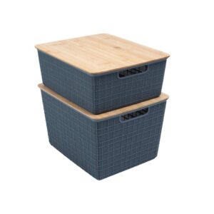 Kit 2 Caixas Organizadoras Tampa Bambu 12l 18l Cinza Oikos