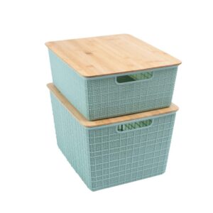 Kit 2 Caixas Organizadoras Tampa Bambu 12l 18l Verde Oikos