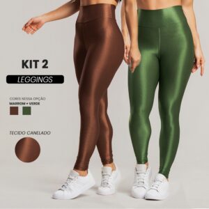 Kit 2 Calças Legging Fitness Feminina Cós Alto Trilobal Canelada