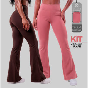 Kit 2 Calças Legging Flare Fitness Feminina Cós Alto Bailarina Zero