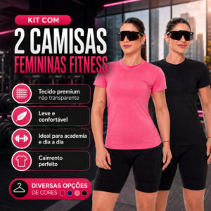 Kit 2 Camisa Camiseta Blusa Dry Fit Feminina Manga Curta Academia