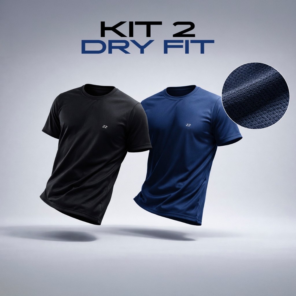 Kit 2 Camisetas Dry Fit Masculinas Manga Curta Academia Malhar Treino