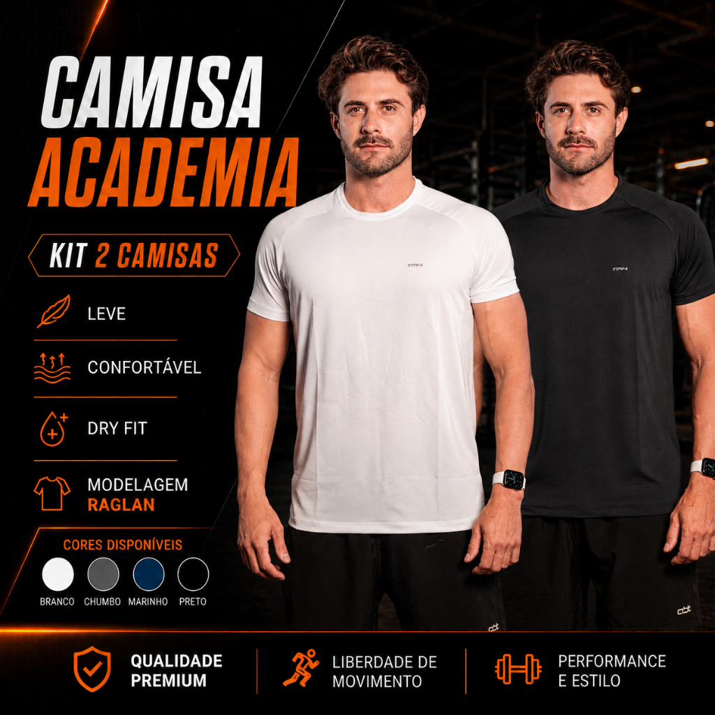 Kit 2 Camisetas Masculinas Academia Camisa Térmica de Treino Proteção
