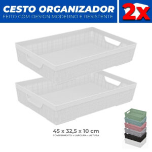 Kit 2 Cestos Organizador Armario Gaveta Lavanderia G 45x32